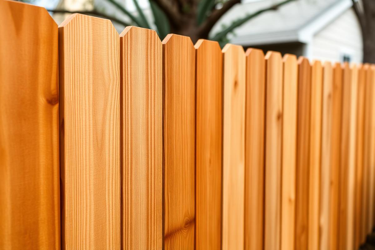 New cedar fence pickets replacing an older backyard fence line